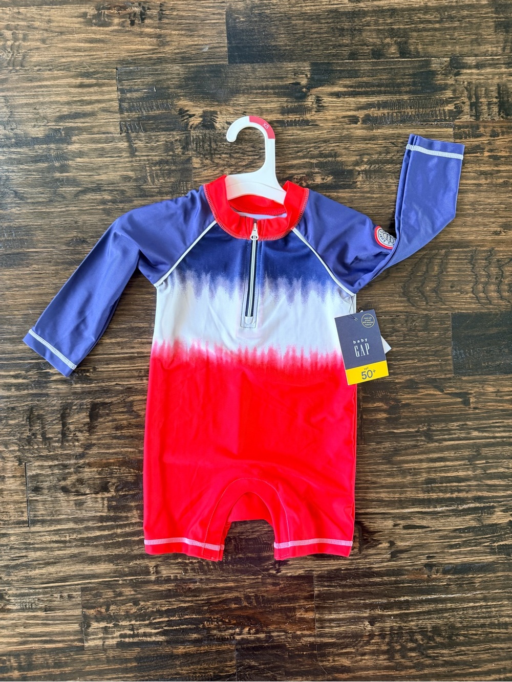 Gap Kids Red, Blue & White Rash Guard One-Piece Swimsuit - UPF 50+ NWT
